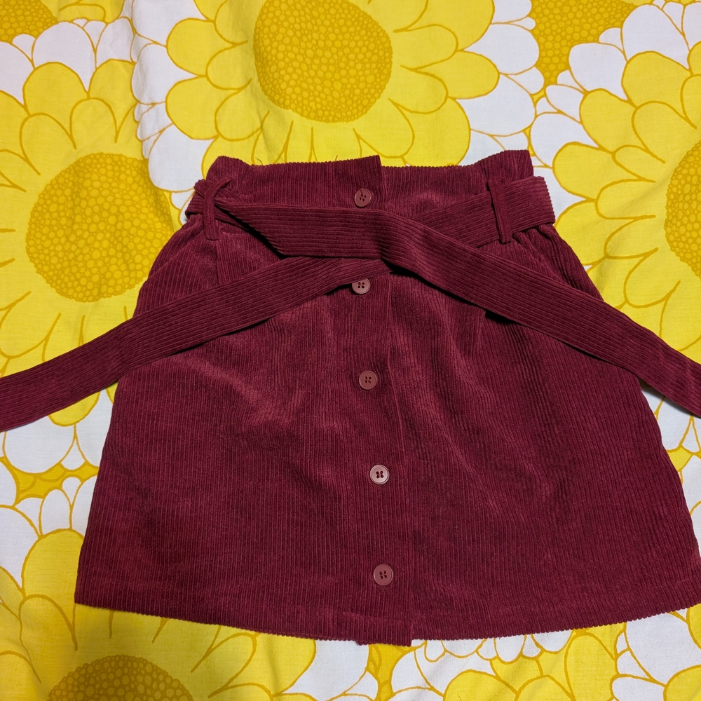 Cider Burgendy A-Line Mini Skirt with Tie Front